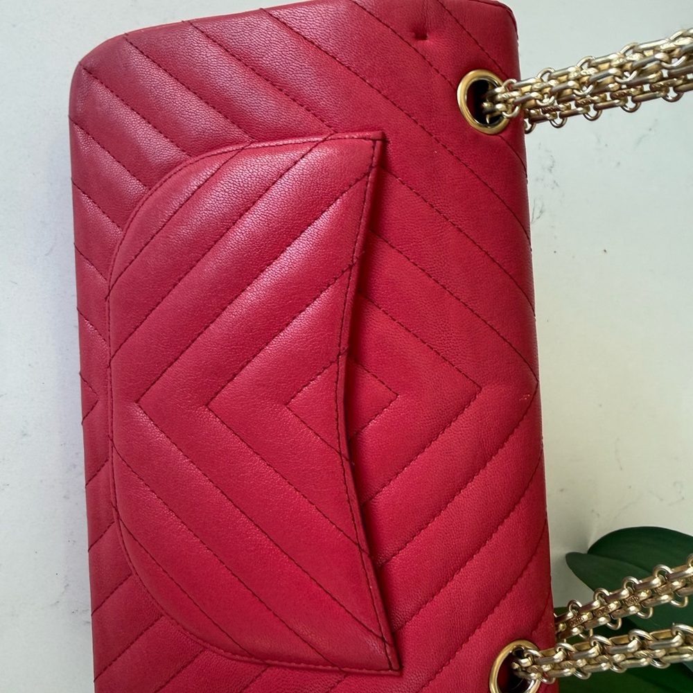 Chanel Chevron Lambskin Double Flap Double Chain Bag 2.55 Red Gold Metal Fitting - Picture 3 of 16
